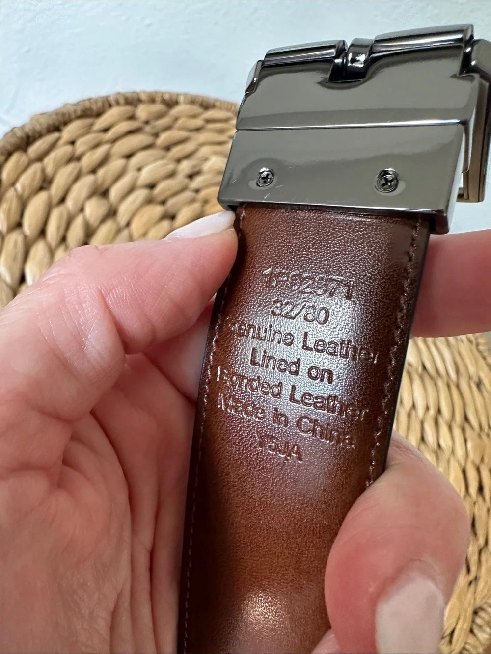 Perry Ellis Men's Size 32 Reversible Leather Belt Navy Brown Gunmetal Buckle